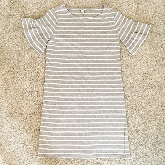 J. Crew Factory Dresses & Skirts - J.Crew Gray White Stripe Belle Sleeve Shift Dress